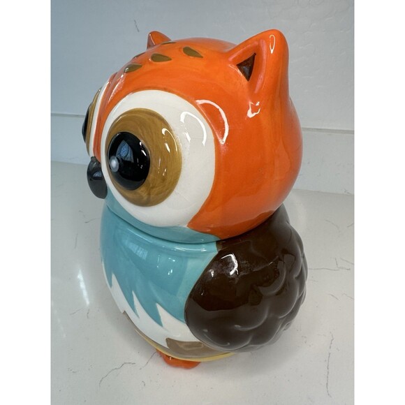 Colorful Ceramic Owl Cookie Jar Canister – Retro Style Kitchen Storage - Picture 3 of 7